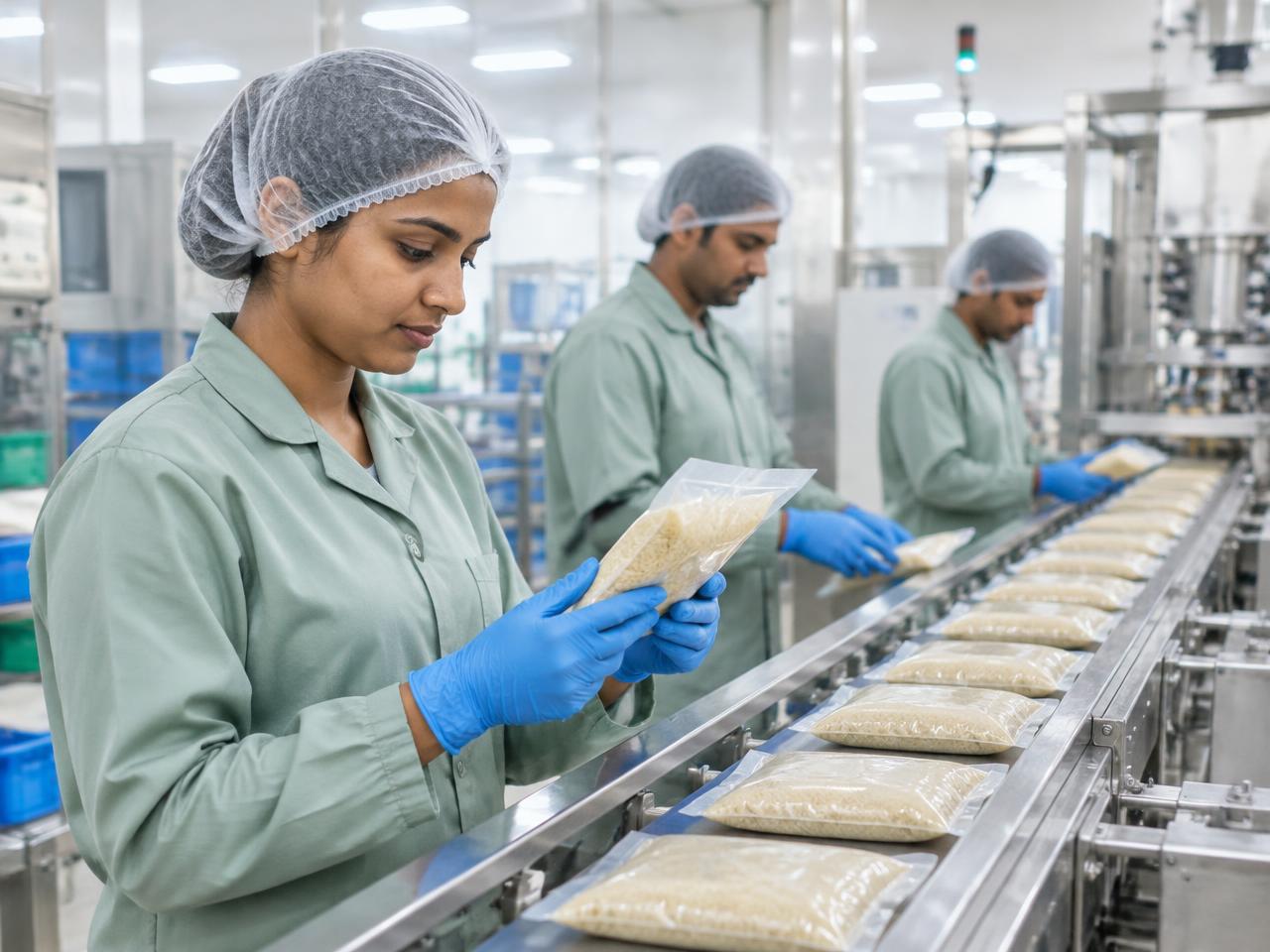 Food-processing production team at work