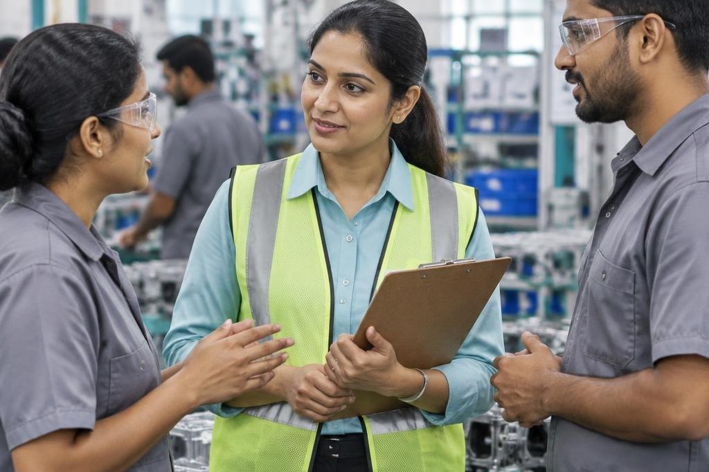 Site HR colleague speaking with employees